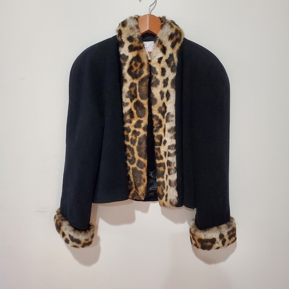 Mondi Jackets & Blazers - Mondi Vintage 80s Leopard fur trim wool open jacket